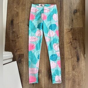 Womens Tropical Print Leggings - Aqua & Pink